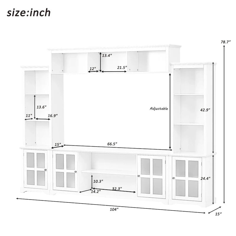 Entertainment Wall Unit with Bridge, Tempered Glass Doors for TVs Up to 70 10