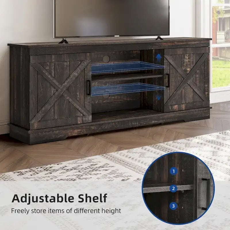 Farmhouse TV Stand for 65 Inch TV Media Console Entertainment Center Rustic Barn Doors 5