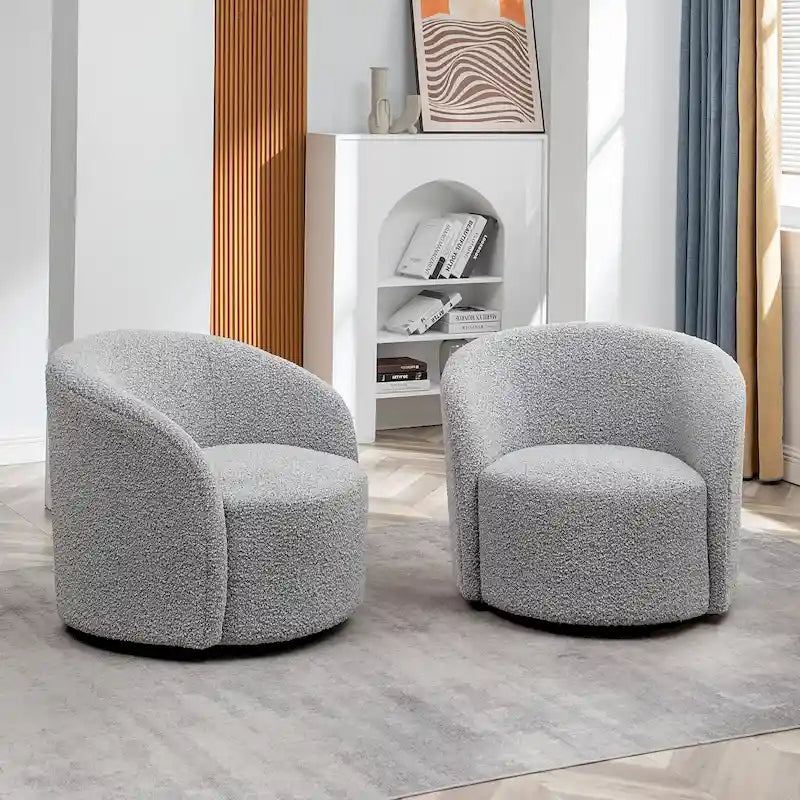 KINWELL 34 Wide Upholstered Swivel Accent Barrel Chair (Set of 2) 4