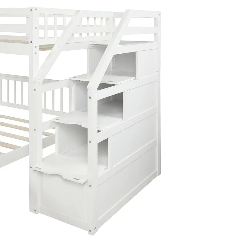 Twin Over Full Wood Loft Bed with Staircase,High Guardrails and Ladder 5