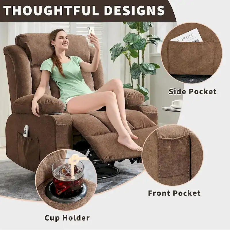 Recliner Chair, Rocking Chairs with Massage and Heat, Side Pockets and Cup Holder 23