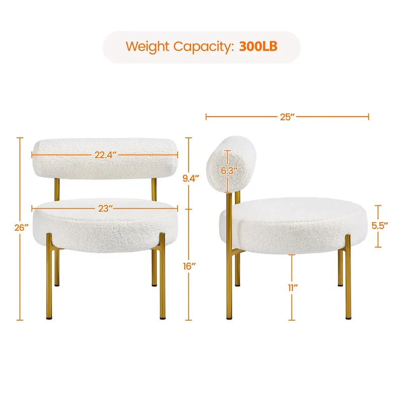 Yaheetech Boucle Gold Metal Legs Accent Chair With Round Padded Seat, White - 252326 3