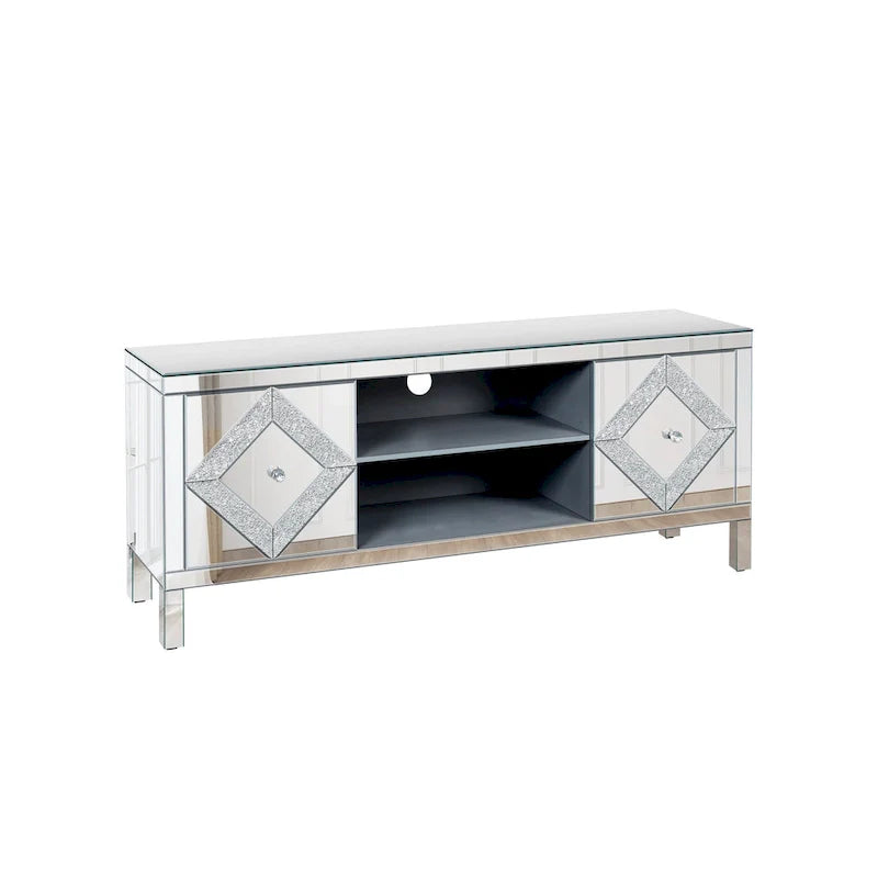 59 TV Stand with Diamond-Shaped Mirror Doors and Storage for TVs Up to 65 13