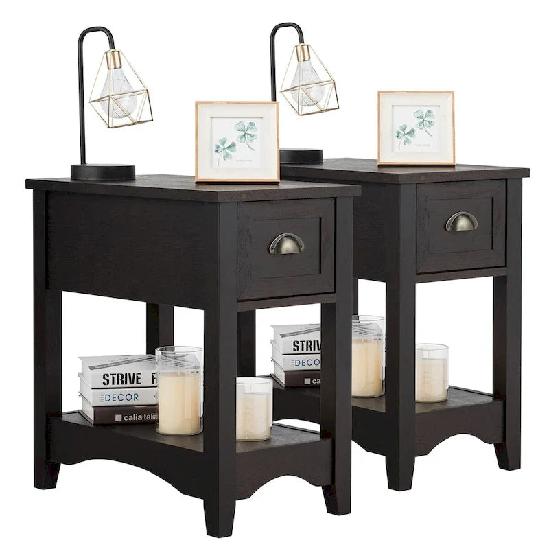 Gymax Set of 2 Contemporary Side End Table Compact Table w/ Drawer - 13  X 22  X 23  (L X W X H) 24
