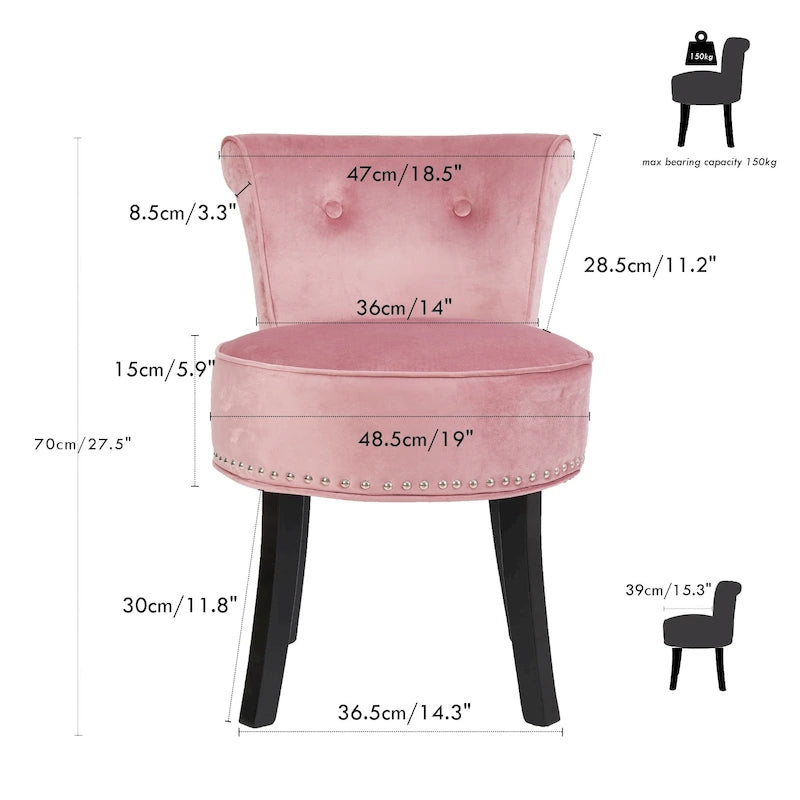 27.5 Tall Solid Wood Vanity Stool Chair - 27.5 H X 19 W X 11.8 D 9