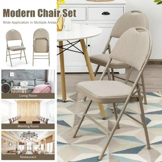 6 Pack Folding Chairs Portable Padded Office Kitchen Dining Chairs-Beige - 18.5 x 20 x 35 (L x W x H) 6