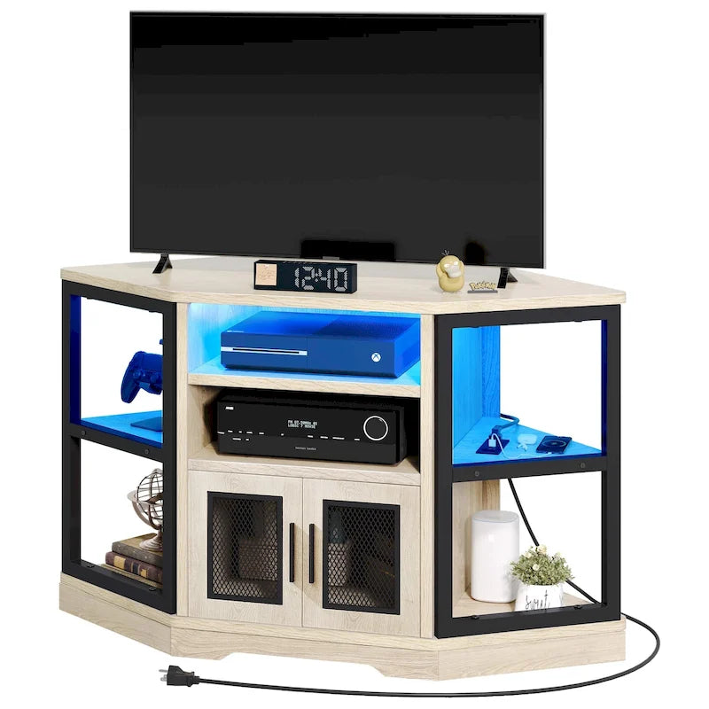 Farmhouse Corner TV Stand Entertainment Center Media Console for TVs up to 55 with Power Outlet 38