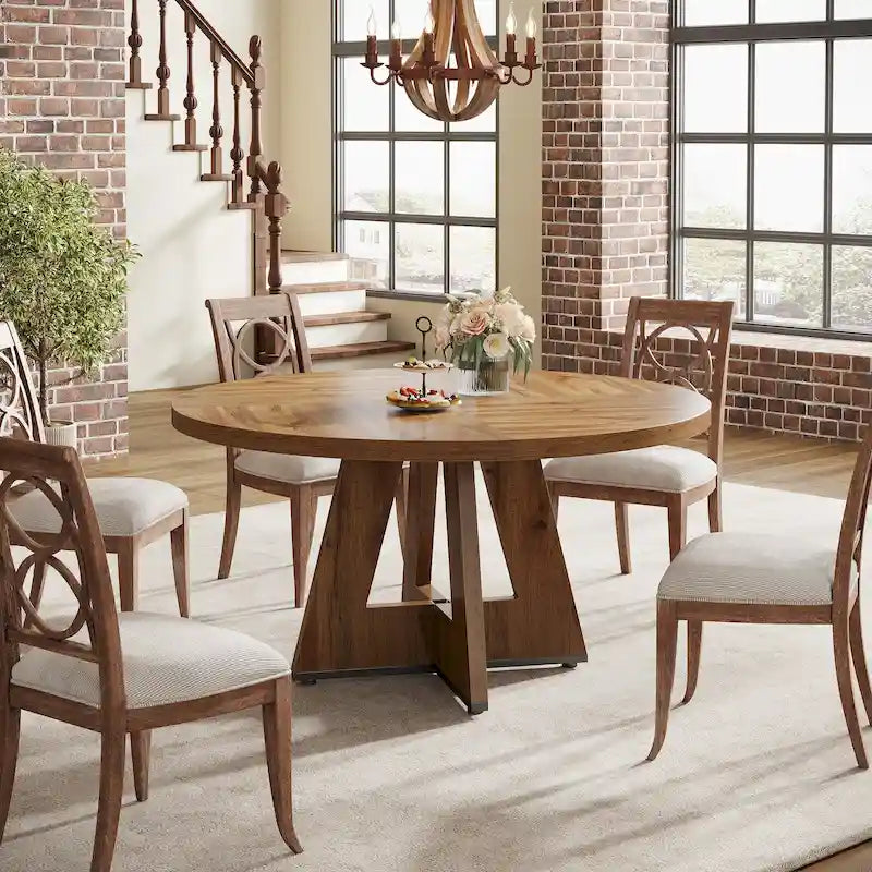 47 Inch Round Dining Table for 4, Wood Farmhouse Dinner Dinning Table for Kitchen Dining Living Room 11