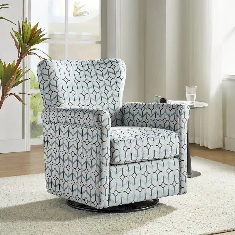 Georg Comfortable Floral Fabric Swivel Rocker Chair with Rolled Armrest by HULALA HOME 12