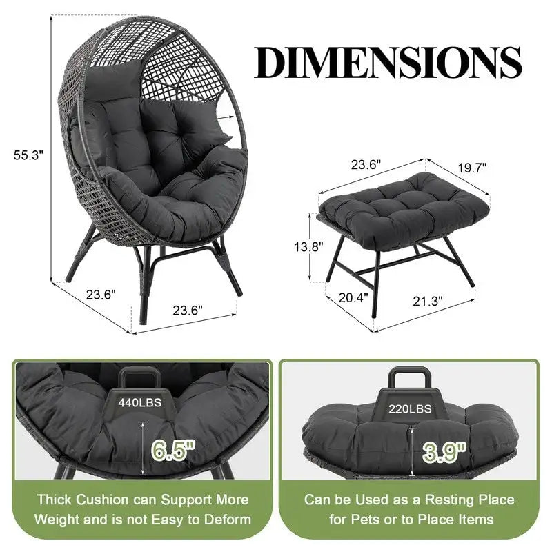 FINCATI Indoor Eggs Chair, 440 lbs Egg Chair Outdoor, Oversized Egg Chair with Ottoman, Luxury Cozy Egg Chair with Foot Rest 19