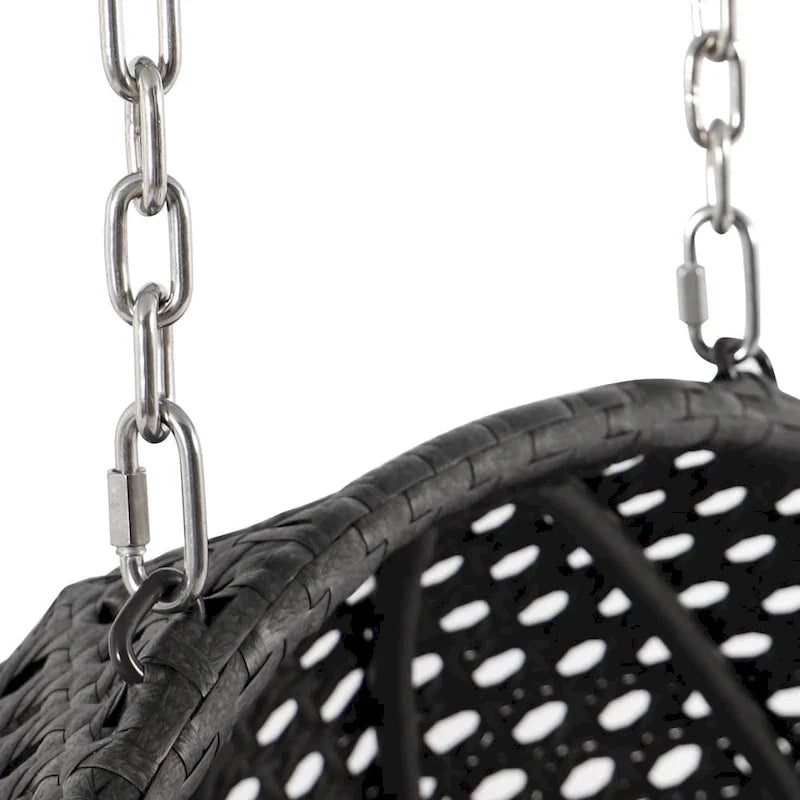 LeisureMod 2 Person Hanging Egg Chair with Stand - Outdoor/Indoor Rattan Wicker Patio Swing Hammock Lounger with Cushions 30