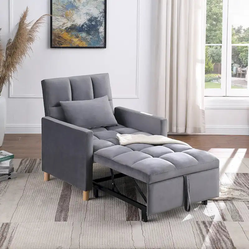 3-in-1 Convertible Sleeper Sofa Lounge Chair Bed, Black 16