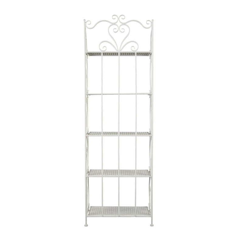 Metal Scroll Indoor Outdoor Tall Folding 5 Shelves Bakers Rack - Gold or White - Roche River Decor 22