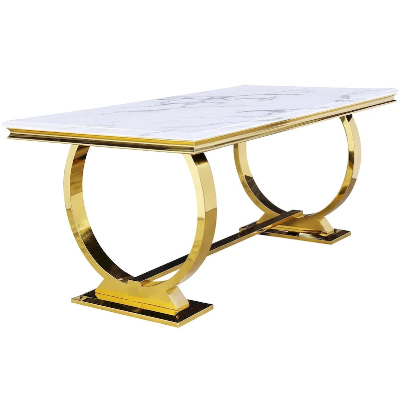 Modern Dining Room Table with Stainless Steel Metal U-Base 6