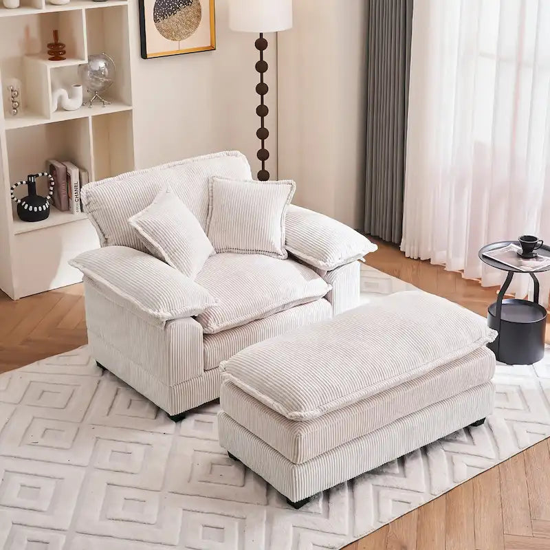 56.9 W Poltrona Oversize con Pouf, Poltrona da Lettura per Camera da Letto, Divano Letto Pigro, Poltrona Reclinabile Singola Moderna Oversize 9