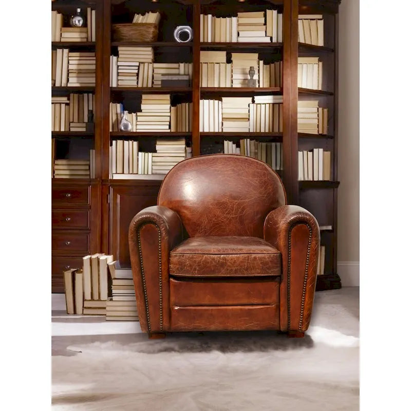 Poltrona Club Paris in vera pelle Pasargad Home, marrone 4