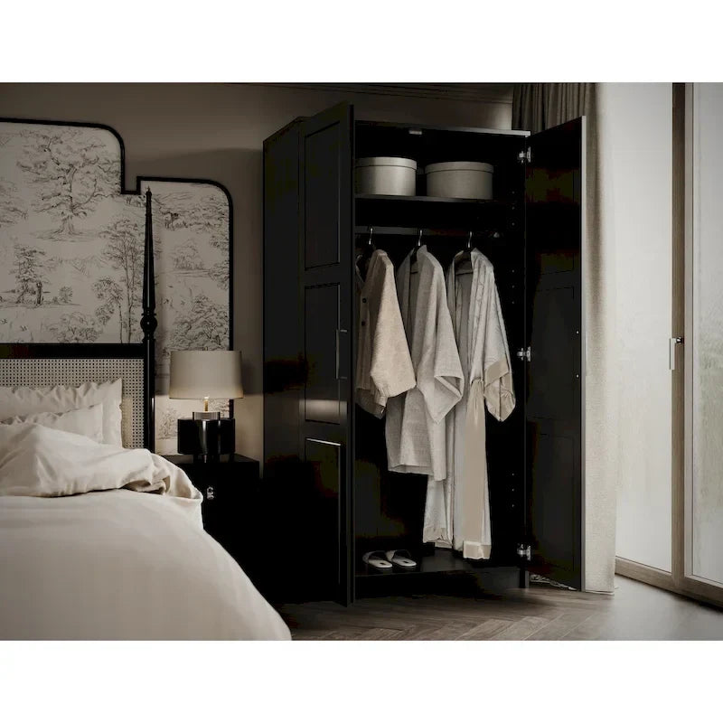 Palace Imports 100% Solid Wood 2-Door Urban Wardrobe Armoire with Solid and Mirrored Doors 9