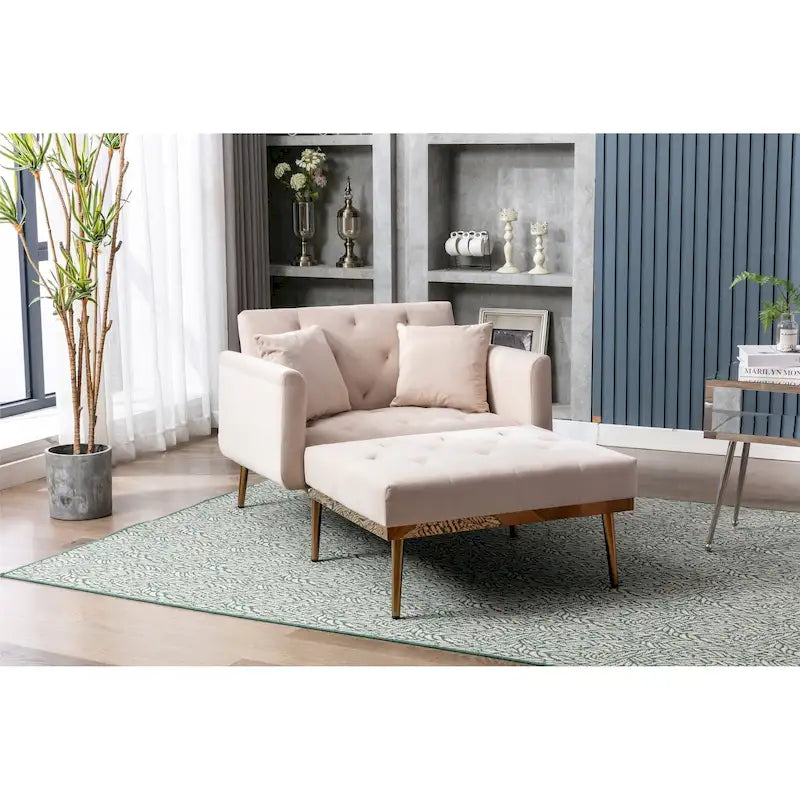 Velvet Upholstered Tufted Living Room Sleeper Sofa Chair With Rose Golden feet 29