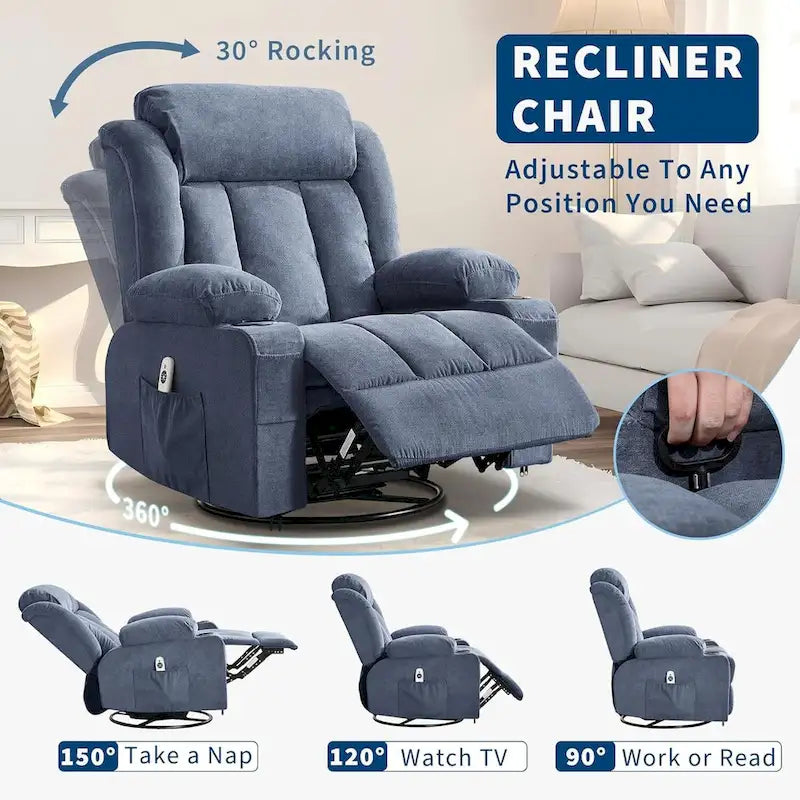 Recliner Chair, Rocking Chairs with Massage and Heat, Side Pockets and Cup Holder 13