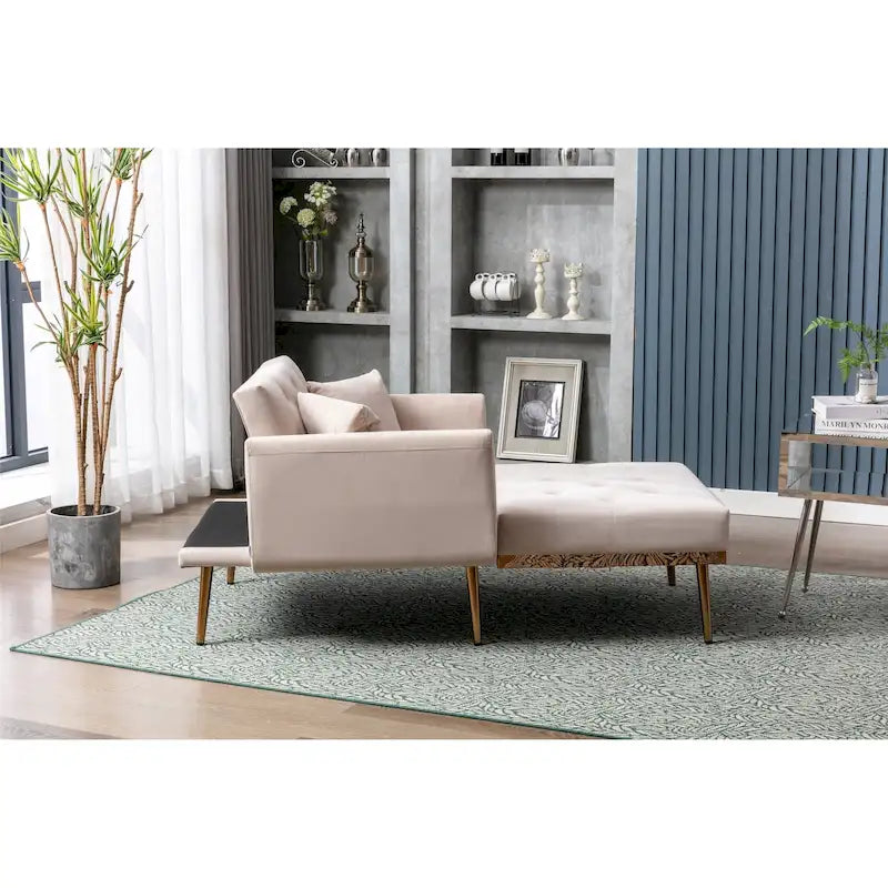 Velvet Upholstered Tufted Living Room Sleeper Sofa Chair With Rose Golden feet 30