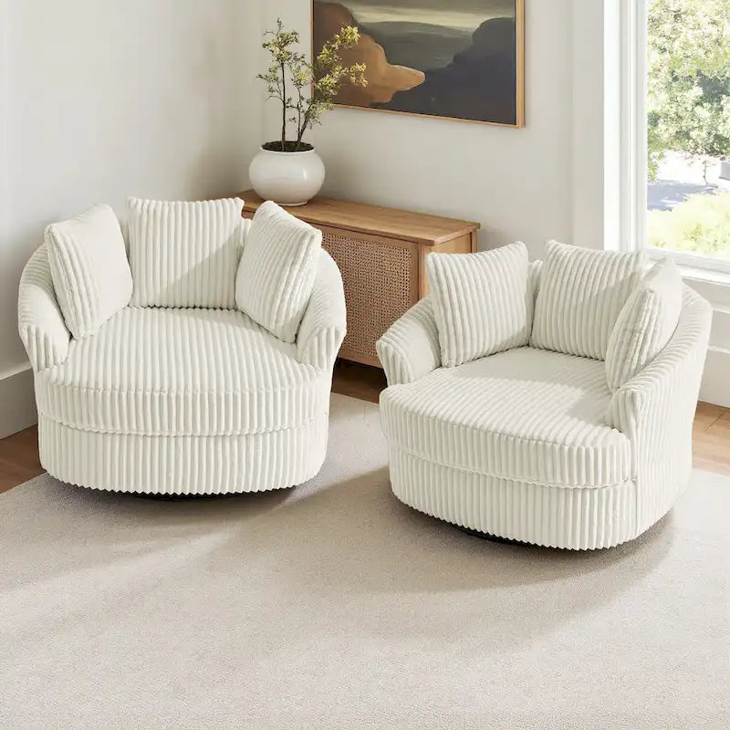 DREAMSIDEA 2 Set Recessed Arm Slipcovered Swivel Barrel Chair 27