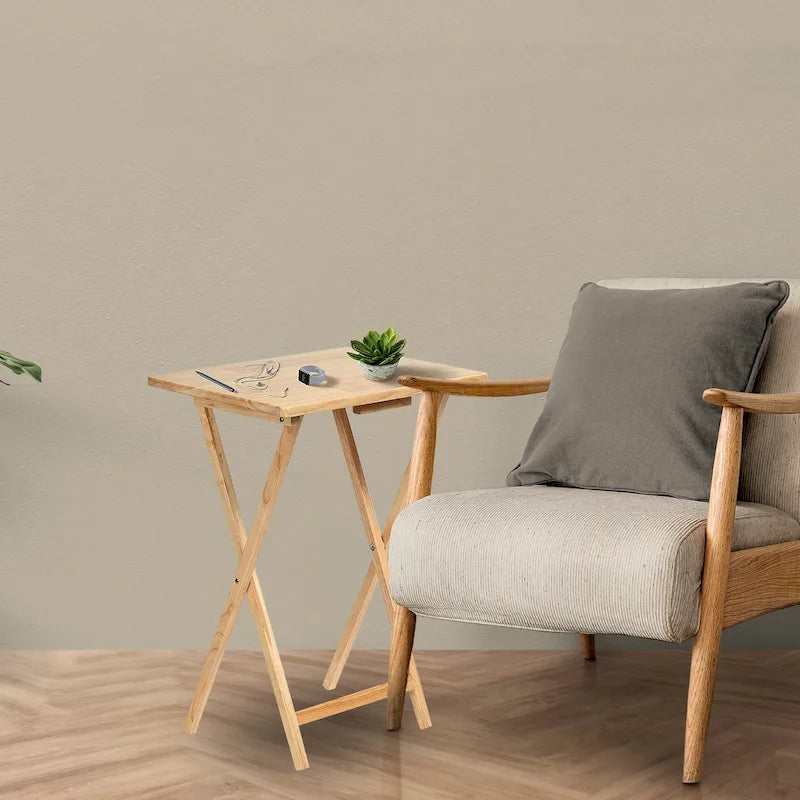 PJ Wood Folding TV Tray Tables with Compact Storage Rack, Espresso, 5 Piece Set - 36.38 30