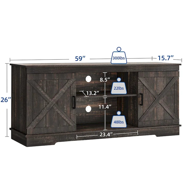Farmhouse TV Stand for 65 Inch TV Media Console Entertainment Center Rustic Barn Doors 9
