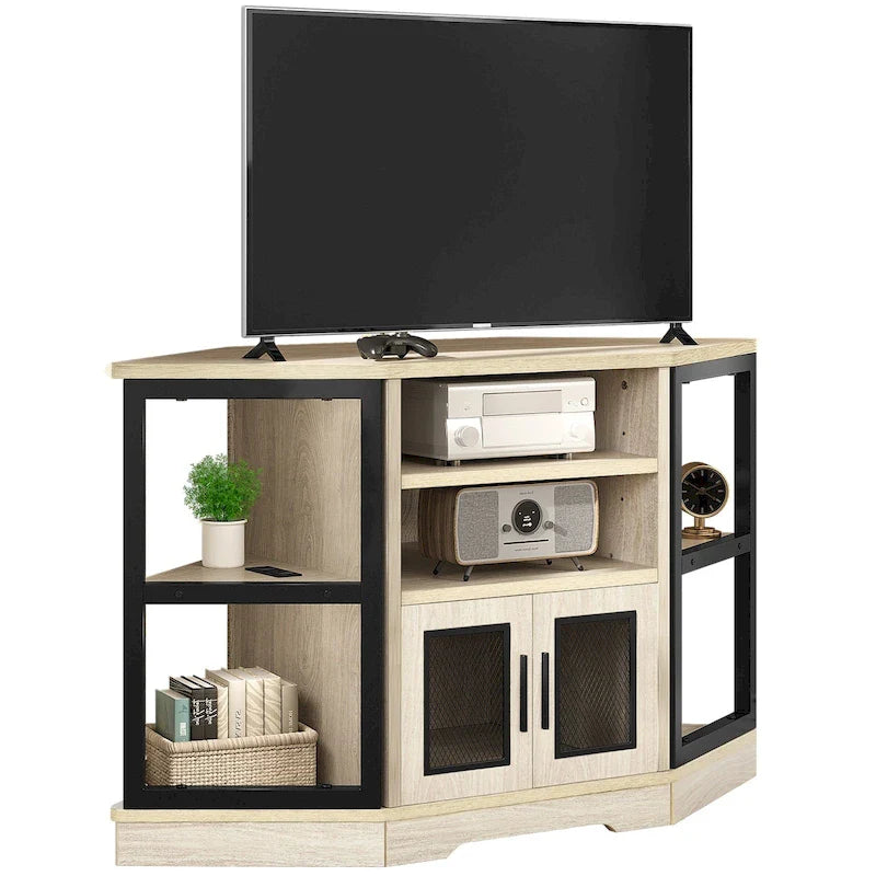 Farmhouse Corner TV Stand Entertainment Center Media Console for TVs up to 55 with Power Outlet 5