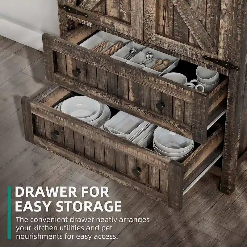 64 Farmhouse Tall Kitchen Pantry Storage Cabinet with 2 Drawers & Doors 26