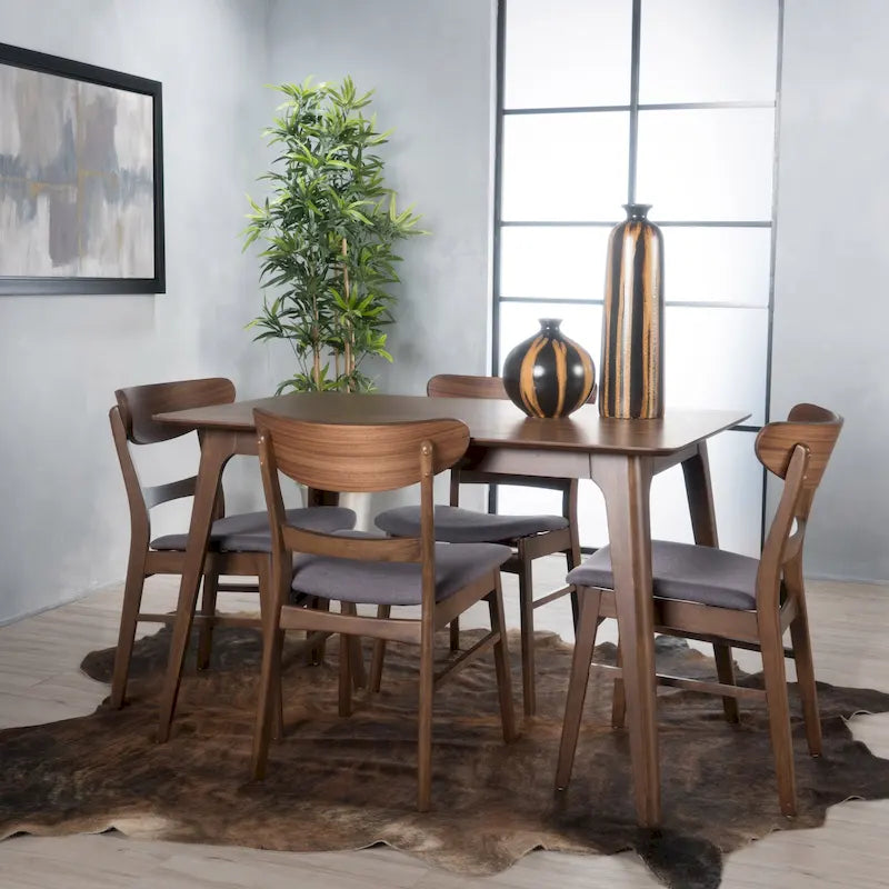 Set da pranzo rettangolare a 5 pezzi in legno di Idalia Fabric and Rubberwood di Christopher Knight Home 9
