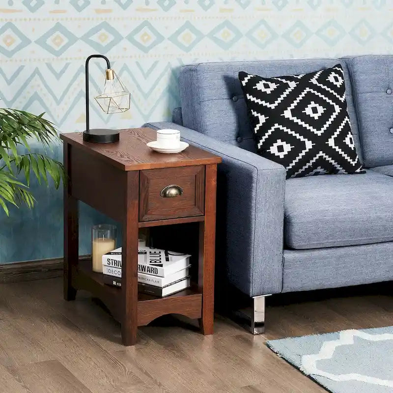 Gymax Set of 2 Contemporary Side End Table Compact Table w/ Drawer - 13  X 22  X 23  (L X W X H) 8