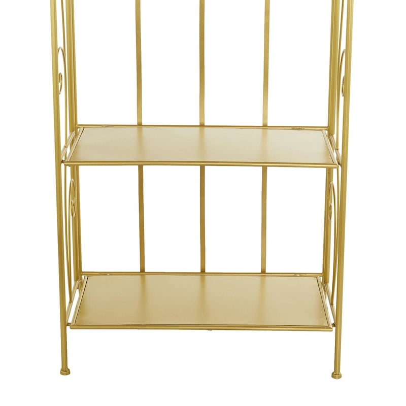 Metal Scroll Indoor Outdoor Tall Folding 5 Shelves Bakers Rack - Gold or White - Roche River Decor 9
