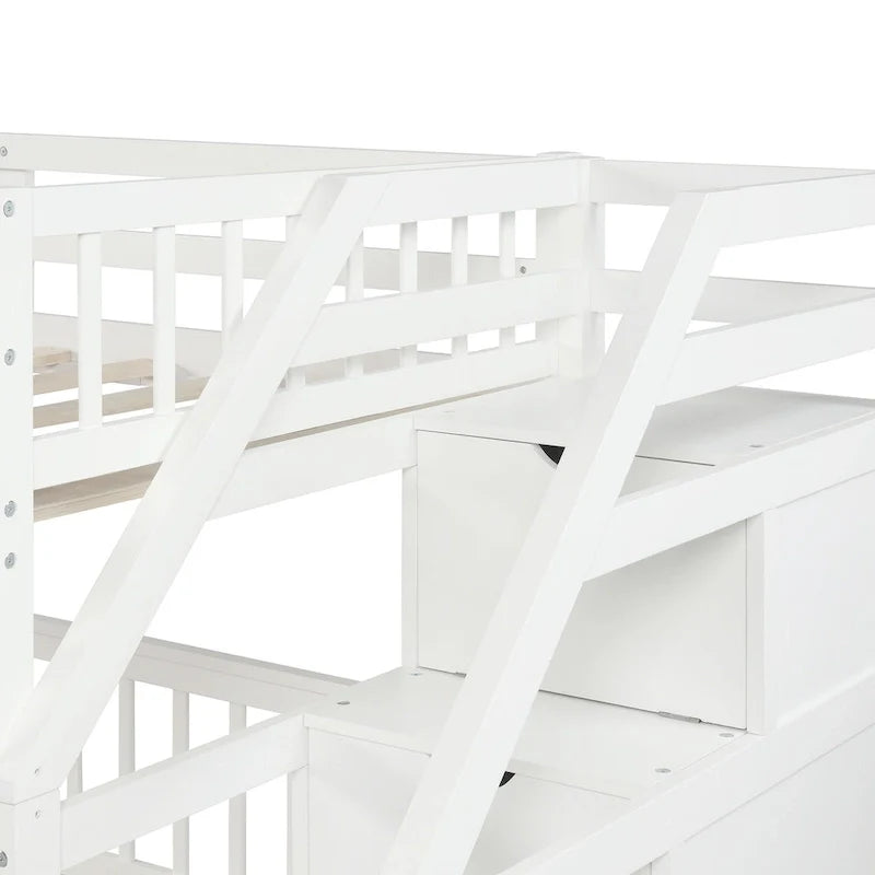 Twin Over Full Wood Loft Bed with Staircase,High Guardrails and Ladder 7