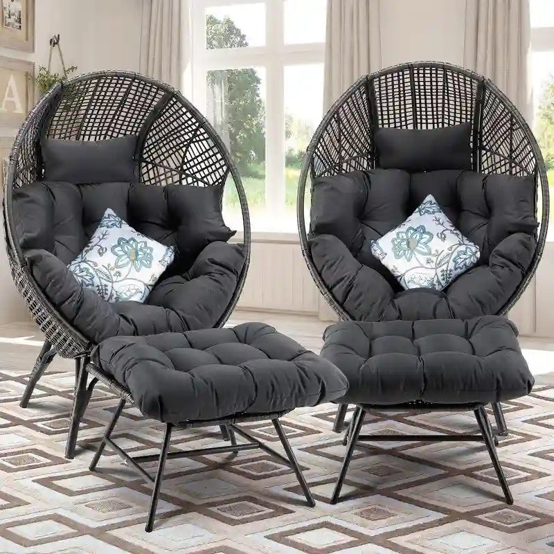 FINCATI Indoor Eggs Chair, 440 lbs Egg Chair Outdoor, Oversized Egg Chair with Ottoman, Luxury Cozy Egg Chair with Foot Rest 30