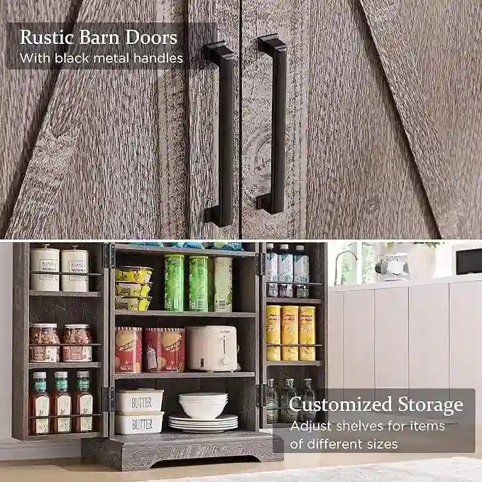 47 Armadietto da Cucina Dispensa, Mobile Contenitore con Ante Scorrevoli Stile Fienile - N/D 30