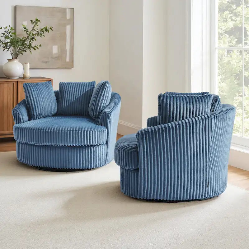 DREAMSIDEA 2 Set Recessed Arm Slipcovered Swivel Barrel Chair 3