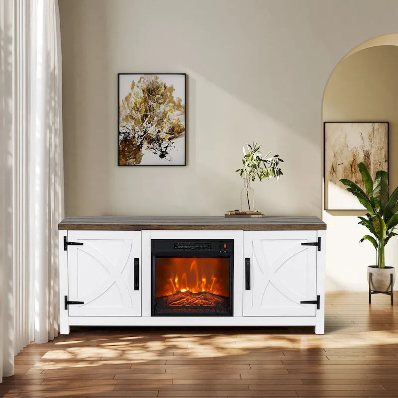58 Farmhouse Electric Fireplace TV Stands Console Table for TV's up to 65 3