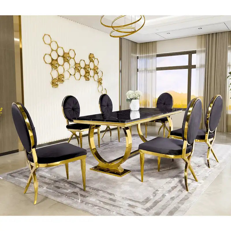 Modern Dining Room Table with Stainless Steel Metal U-Base 8