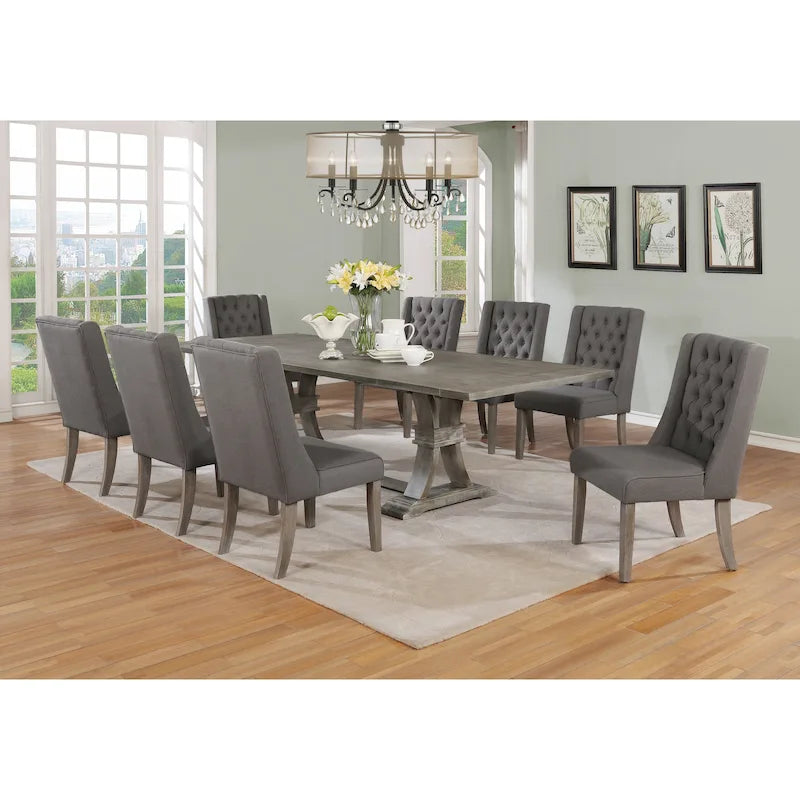 Set da pranzo allungabile Best Quality Furniture da 9 pezzi, in stile rustico grigio 13