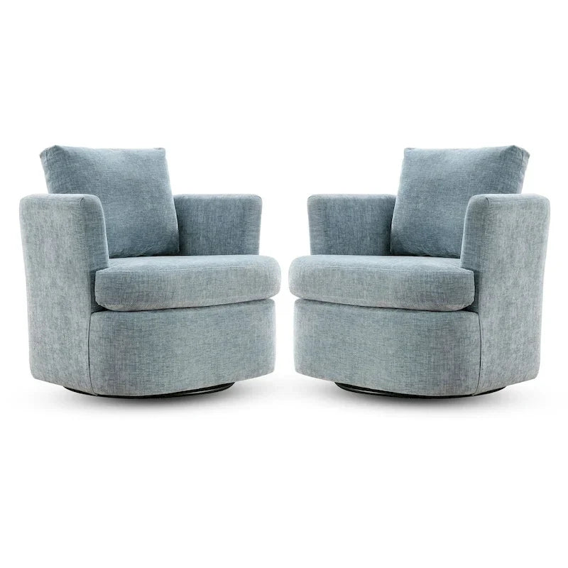 Modern Chenille Upholstered Swivel Accent Barrel Chair Set Modern Swivel Armchair for Living Room 8