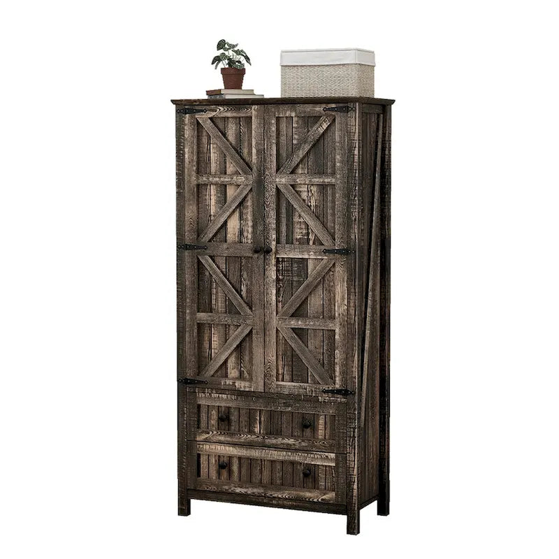 64 Farmhouse Tall Kitchen Pantry Storage Cabinet with 2 Drawers & Doors 5