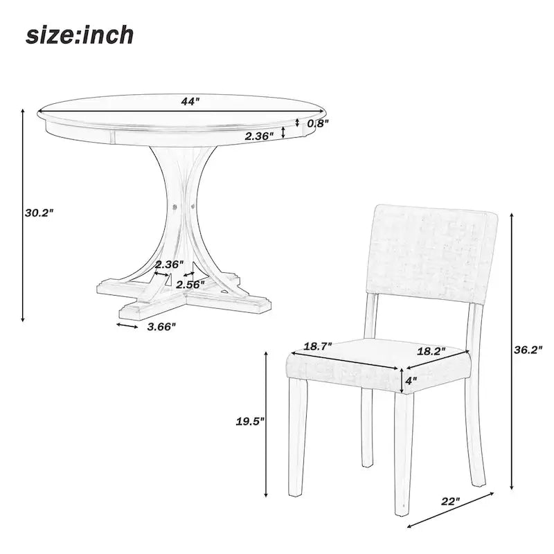 Taupe Retro 5-Piece Wooden Dining Table Set with Curved Trestle Table & 4 Chairs 5