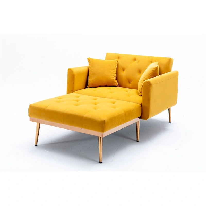 Velvet Upholstered Tufted Living Room Sleeper Sofa Chair With Rose Golden feet 25