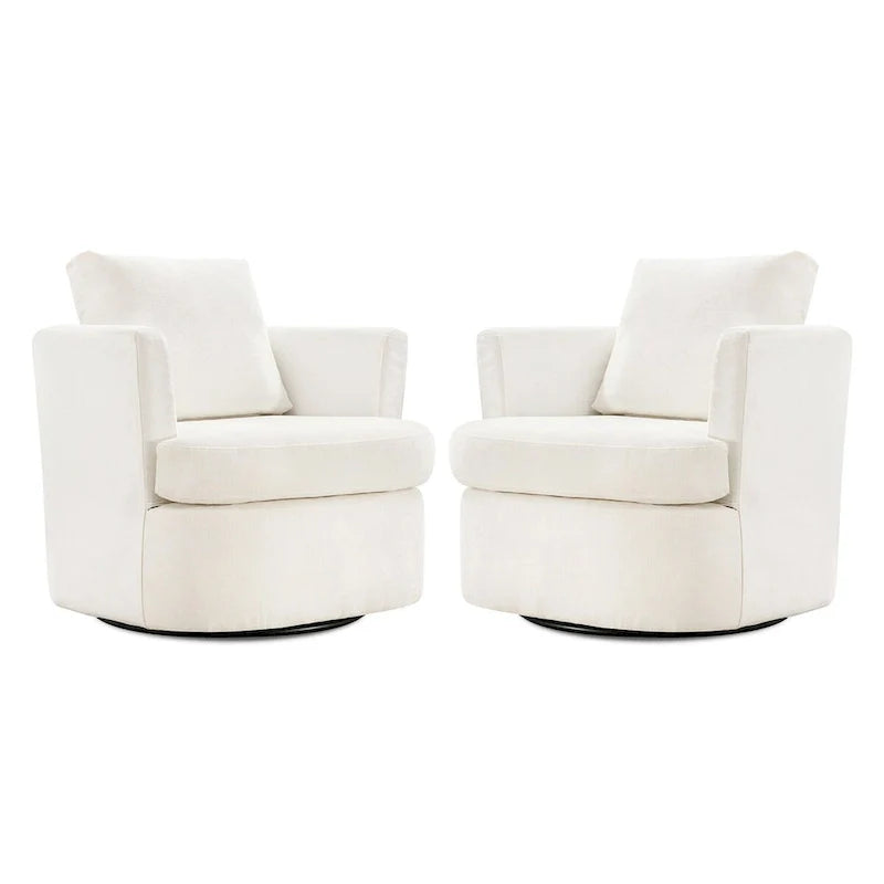 Modern Chenille Upholstered Swivel Accent Barrel Chair Set Modern Swivel Armchair for Living Room 11
