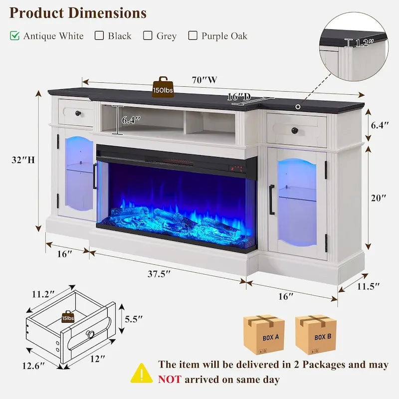 Farmhouse Electric Fireplace TV Stands up to 80, Entertainment Center 22