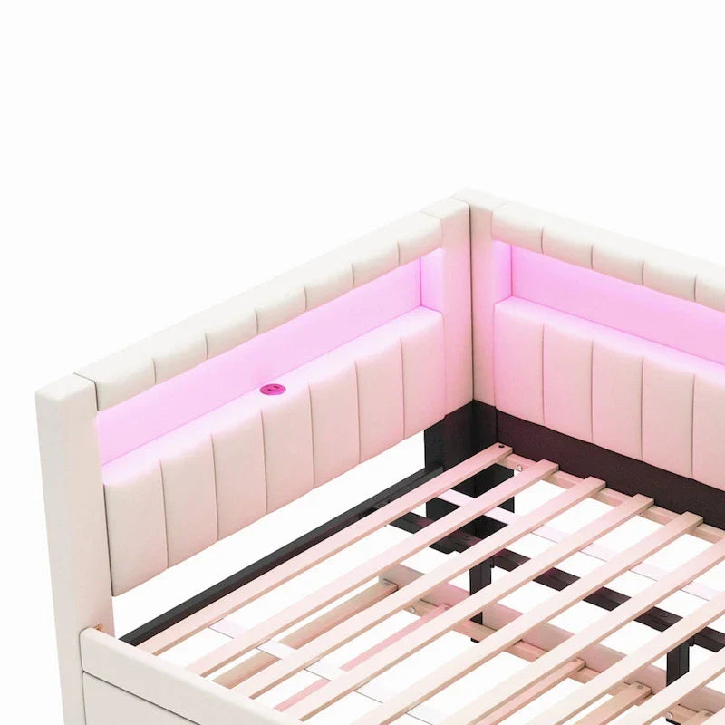 Upholstered Platform Bed with USB Ports & LED Lighting - Full/Twin Size Bed Frame with 2 Storage Drawers - Modern Bedroom 28