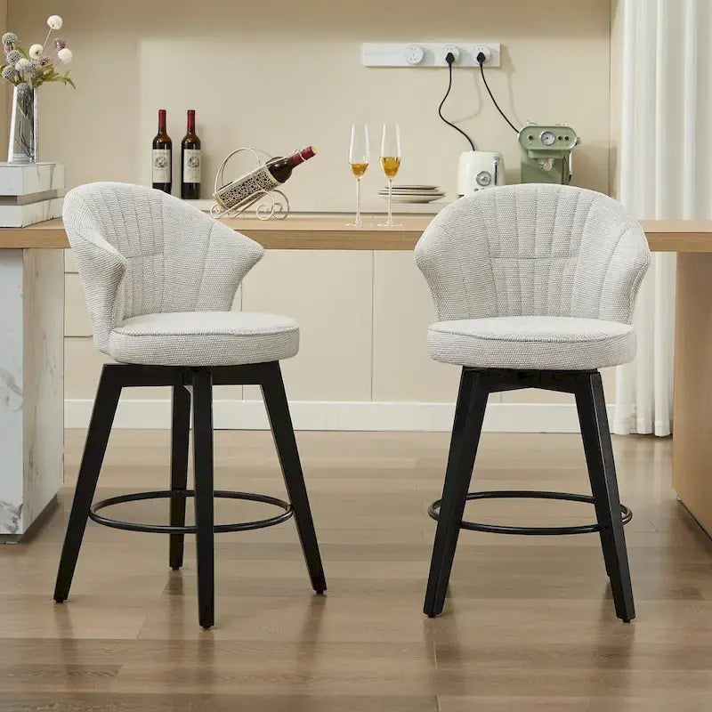 Swivel Bar Stools Set of 2, Upholstered Dining Room Chairs with Wide Backrest, Counter Height Chair with Metal Legs 28