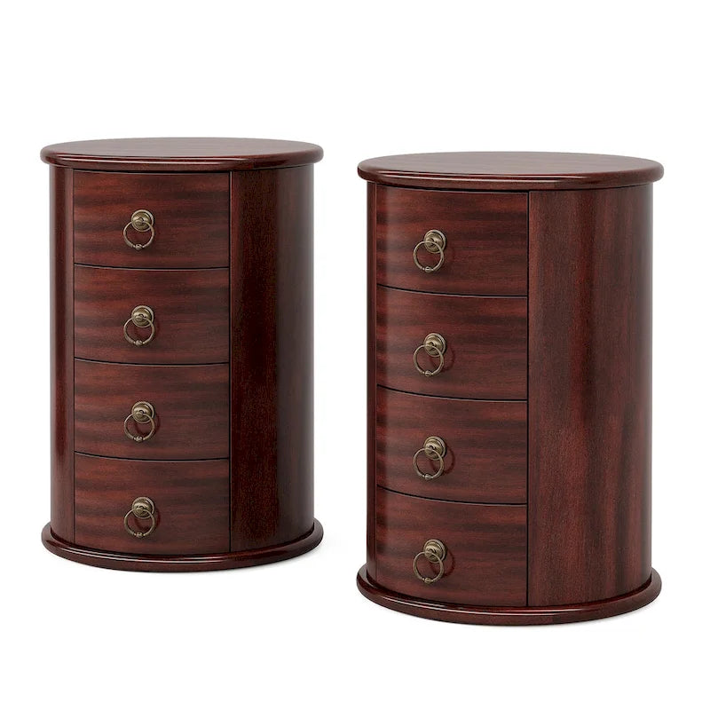 Tavolino finale in legno massiccio, senza montaggio, con cassetti laterali rotondi, stile vintage 14