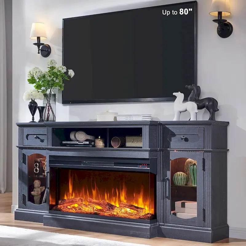 Farmhouse Electric Fireplace TV Stands up to 80, Entertainment Center 8