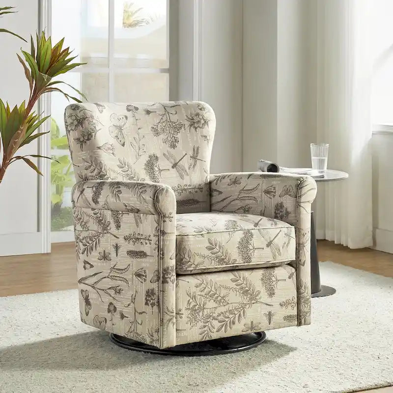 Georg Comfortable Floral Fabric Swivel Rocker Chair with Rolled Armrest by HULALA HOME 10